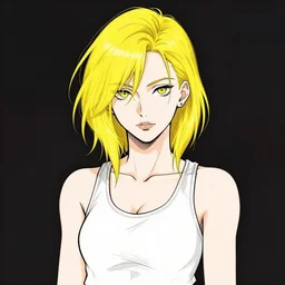 character portrait of a cool girl with messy yellow hair, wearing a tanktop, lesbian, highly detailed, stylized, medium shot, vector line art, clean cel shaded vector art, by ross tron, lois van baarle, artgerm, helen huang, makoto shinkai, ilya kuvshinov, rossdraws