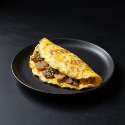 food photography of mixed omelette minimalistic, omelet cinematic studio lighting
