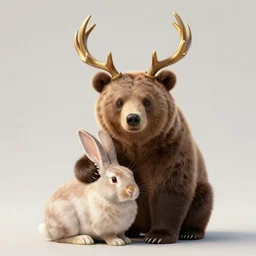 a creature that is a hybrid between a bear and a bunny with golden brown antlers. Jordan Grimmer. Geoffroy Thoorens. Jakub Różalski.