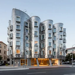 marketing photo of a contemporary house designed by frank Gehry
