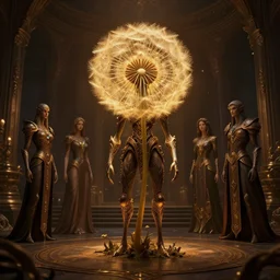 4 k cinematic still portrait of a humanoid dandelion monster in a dark liminal space room, amber glow, deep focus, d & d, fantasy, intricate, elegant, highly detailed, digital art, art station, concept art, matte, sharp focus, illustration, dark fantasy art, hearthstone, art by artgerm and greg rutkowski and alphonse mucha