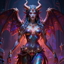 photorealistic demon goddess in the style of michael whelan and gustave dore. hyperdetailed photorealism, 1 0 8 megapixels, amazing depth, glowing rich colors, powerful imagery, psychedelic overtones, 3 d finalrender, 3 d shading, cinematic lighting, artstation concept art