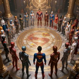 love, diverse supersuit, from behind, rebirth rituals, wide angle, elaborate, highly detailed, beautiful lighting