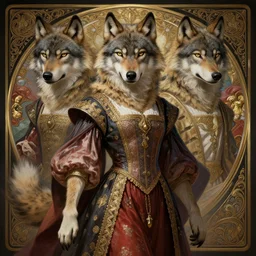 symmetry!! portrait of 1 5 0 0 furry anthro wolf andalusian furry anthro wolf female in historical andalusian clothing, furry anthro wolf female, historical, intricate, highly detailed, dynamic lighting, digital art, digital painting, artstation, wlop, sharp focus, illustration, art by artgerm and greg rutkowski and alphonse mucha, 8 k