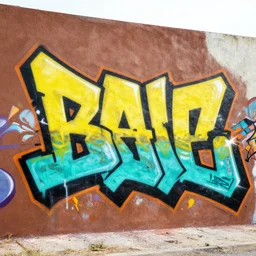 extreme graffiti tag mural maximalism by atey ghailan, by greg rutkowski, by joe fenton, yellow, brown, black and cyan color scheme, octane render