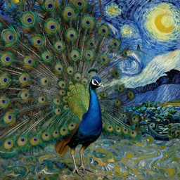 the vision of the universal peacock by ernst haeckel, wayne barlowe and vincent van gogh, symbolist, visionary