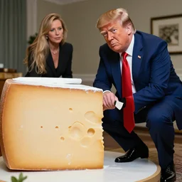 a very shifty Donald Trump getting caught sneaking around stealing cheese painted by Martine Johanna