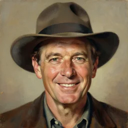 portrait, Hank Williams Sr wearing hat, smiling, impasto,  Jean-Leon Gerome, chuck close:7, carl spitzweg:7, cinematic light, full face, symmetrical face