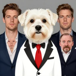portrait illustration of funny dog in the white tuxedo and red tie by jeremiah ketner, quint buchholz, wlop, dan mumford