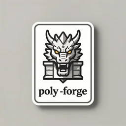 high quality simplified rectangular logo of a medieval stone blacksmith forge shaped like a realistic dragon head with mouth open looking at viewer, for a company called poly - forge, symmetrical!!!, award winning, art deco!!!!!!