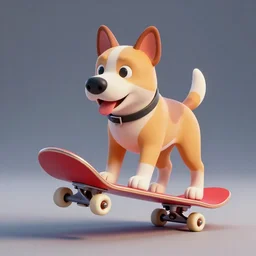 a dog on a red skateboard, octane render