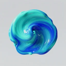 wobbling object, central composition, aqua and bright blue paint liquid or marble effect, clear background, cinema 4 d