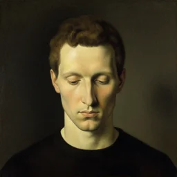 a rene magritte painting of a head looking down