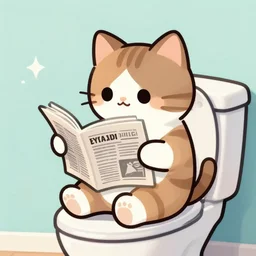 a cat sitting on toilet reading newspaper, cute illustration, very detailed, trendy on deviantart