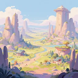 a scifi landscape painting,trending on artstation,intricate,2d,4k,pastel colors