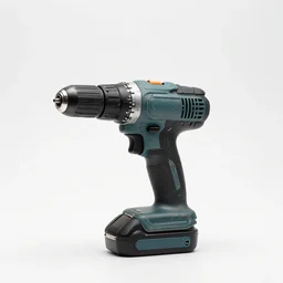 weathered cordless drill, studio product photography, isolated on a pure white background, centered, entire object in frame, sharp focus, soft studio lighting