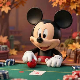 very beautiful portrait of an extremely cute and adorable mickey mouse playing poker, fantasy, character design by mark ryden and pixar and hayao miyazaki, sharp focus, concept art, harvest fall vibrancy, intricate detail, cinematic lighting, hyperrealistic, 3 5 mm, diorama macro photography, 8 k, 4 k
