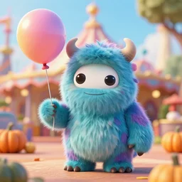 very beautiful portrait of a extremely cute and adorable fluffy chibi funny monster holding a ballon in amusement park, smooth, perfect face, fantasy, character design by mark ryden and pixar and hayao miyazaki, sharp focus, concept art, harvest fall vibrancy, intricate detail, cinematic lighting, hyperrealistic, 3 5 mm, diorama macro photography, 8 k