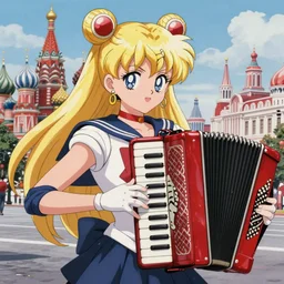 sailor jupiter play in button accordeon, background ussr street in big moscow, anime art, unreal render, hyper detailed drawing, intricate, anime key visual, manga, digital painting, artstation, hard focus, symmetry, illustration, landscape
