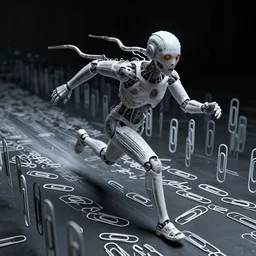 horror render of a runaway ai converting all matter it can find into an army of sentient paperclips. may or may not have qualia