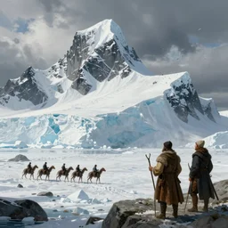 historical depiction of paleolithic antarctica, in the style of greg rutkowski, giorgio vasari, digital painting, unreal engine, extremely detailed masterpiece, volumetric lighting