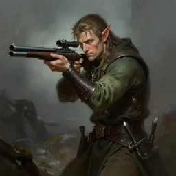 an elven sniper in the style of frank frazetta in the style of leonard boyarsky art trending on artstation deviantart pinterest hyper detailed photorealistic hd 8 k post - processing high resolution