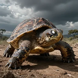 giant zombie turtle with white eyes, dashcam footage