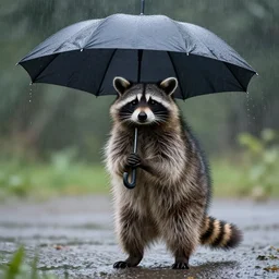 raccoon with umbrella in the rain, by leonid artemov