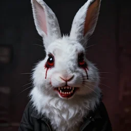 scary murder rabbit bunny bloodyteeth bloodyeyes photorealistic 8 k photo