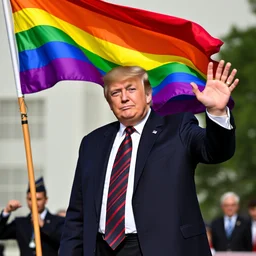 stunning photo of donald trump waving lgbtq rainbow pride flag