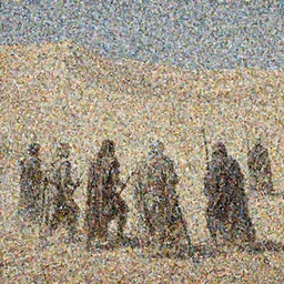 Fremen warriors preparing for battle on the sands, painting by Simon Bisley, highly detailed, neutral colors