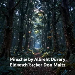 An enchanted forest at night, beautiful landscape, fantasy-style, cinematic lighting, photorealism. trending on Flickr ,CGSociety, Eldritch color scheme, Pastiche by Albrecht Dürer, Pastiche by Don Maitz