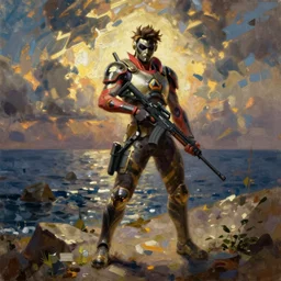 oil painting of tracer overwatch in, style of ivan aivazovsky, full body
