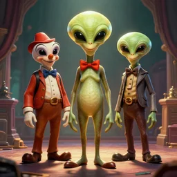 epic professional digital art of a surreal three stooges, humanoid entities, vintage comedy alien, loop lighting, full body length shot, best on artstation, breathtaking, epic, stunning, gorgeous, much detail, much wow, cgsociety, wlop, pixiv, behance, deviantart, masterpiece, UHD, 8K