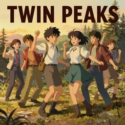 Twin Peaks poster artwork by Michael Whelan and Tomer Hanuka, Rendering of teenagers dancing from scene from Twin Peaks, full of details, by Makoto Shinkai and thomas kinkade, Matte painting, trending on artstation and unreal engine