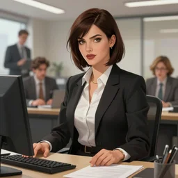 actress Belladonna as an office boss, highly detailed, digital painting, artstation, concept art, smooth, sharp focus, illustration, Unreal Engine 5, 8K, art by artgerm and greg rutkowski and edgar maxence