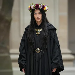 Lich wearing sorcerer robes, crown of flowers