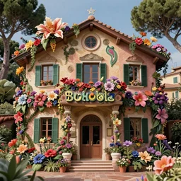 retrofuturistic environment, close up of flowers on house of portofino italy, quint buchholz, wlop, dan mumford, artgerm, liam brazier, peter mohrbacher, raw, featured on artstation, octane render, cinematic, rugged, intricate, 8 k