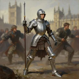 painting of a female knight invading london, full view, popular on artstation, artstationhd, artstationhq 8 k, volumetric lighting, super focused, no blur, trending on artstation, artstationhd, artstationhq, ultra detailed, by artgerm and james gurney, greg rutkowski,
