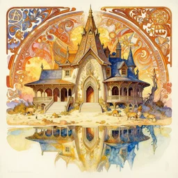 a beautifull intricate watercolour painting of house of arakis, dune, frank herbert, reflexions, verry high details by william turner art, greg rutkowski and alphonse mucha, trending on artstation, very very detailed, masterpiece, vibrant colors