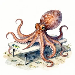 ink drawing watercolored of a whole pidrioctopus was a curious cephalopod with a funnel head of considerable size, it was found in the fjords on the slopes of mount generous but also in the arctic ocean, hence the name similar to an ikea coffee table, it fed on small pelagic prey, the gratacuchtyos,