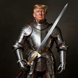 donald trump, wearing knight ’ s armor, holding a spectacular broadsword, by annibale carracci, two arms, two legs, donald trump, symmetrical face, highly detailed face, perfect face