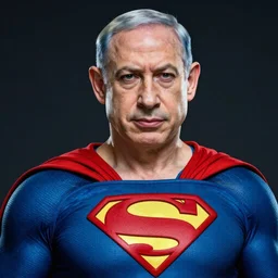 digital art of superman with the face of benjamin netanyahu, benjamin netanyahu as superman, bibi netanyahu dressed as superman, highly Detailed Digital Art