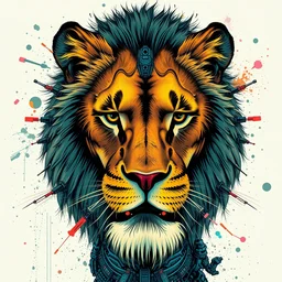 cyberpunk lion implants cyborg portrait illustration, pop art, splash painting, art by geof darrow, ashley wood, alphonse mucha, makoto shinkai