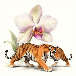 giant carnivorous orchid attacking a tiger. sketch