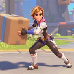 Screenshot of Emma Watson in Overwatch, pushing the payload