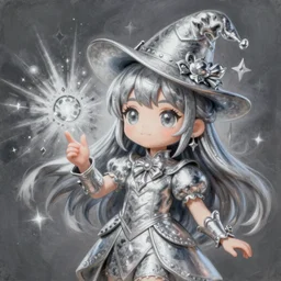 a portrait of girl magician, silver explosion, silver magic, fantasy, dungeons and dragons, an ultrafine detailed painting, chibi, detailed painting, boris valejo. octopath traveler decal!!!
