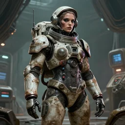 dieselpunk space station, dirty cinematic scene, portrait of a woman monster astronaut, cyberpunk, mecha, fantasy illustration. award winning, artstation, ultra realistic details, 8 k