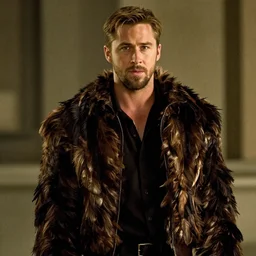 film still of Ryan Gosling as Jack wearing feather jacket in Fight Club 1999