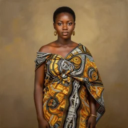 ashanti woman wearing a traditional wraparound. portrait. painting